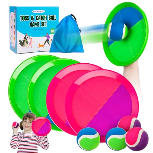 Toss and Catch Ball Game Set, 4 Paddles and 4 Balls Outdoor Paddle Catch Game for Kids, Backyard Beach Pool Yard Toy, Summer Birthday Gift for Boys Girls Ages 4-12 - color: Green Blue+pink Purple