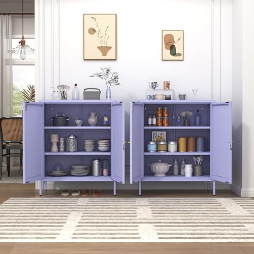 Lockable Metal Storage Cabinet Adjustable Shelves Modern Versatile Storage Lockers Home Organization Durable Metal Cabinet Garage Tool Cabinet Purple 36" H X 31.5" W X 13.8" D - color: Purple, style: 36"H-Cabinet-YM
