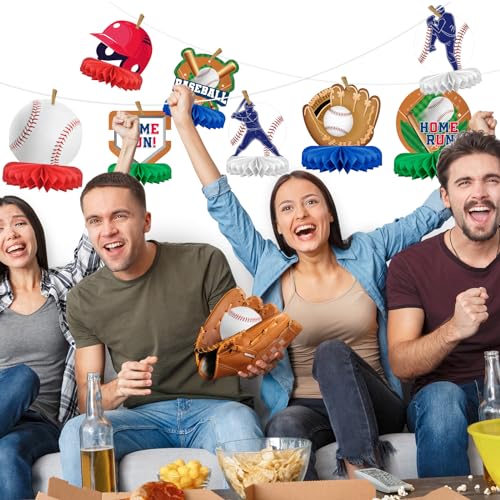 Baseball Party Supplies:Baseball-Themed Honeycomb Centerpiece for Baseball Birthday & Gameday Celebrations - Essential Decorations & Favors - style: Baseball