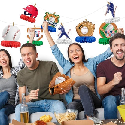 Baseball Party Supplies:Baseball-Themed Honeycomb Centerpiece for Baseball Birthday & Gameday Celebrations - Essential Decorations & Favors - style: Baseball