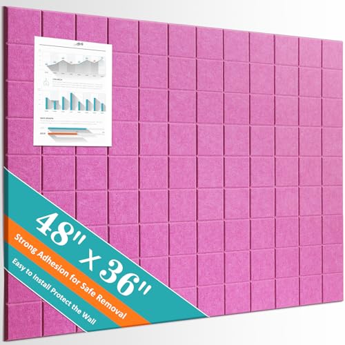 Cork Board for Walls 48" x 36", Bulletin Board for Office Decor, 12 Pack Felt Wall Tiles with Safe Removable Adhesive, Pin Tack Corkboard for Quilting Design & Dart Wall Protector - Dusty Rose - color: Dusty Rose