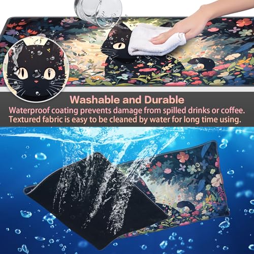 Canjoy Cute Black Cats Anime Mouse pad, 31.5x15.7inch Kawaii Computer Keyboard Mat Extended Large Gaming Mouse Pad with Non-Slip Rubber Base - color: Black Cat
