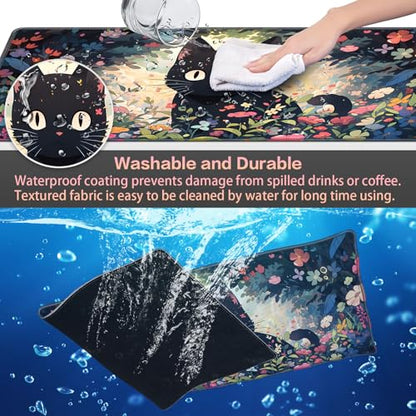Canjoy Cute Black Cats Anime Mouse pad, 31.5x15.7inch Kawaii Computer Keyboard Mat Extended Large Gaming Mouse Pad with Non-Slip Rubber Base - color: Black Cat
