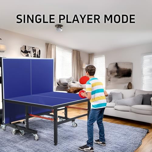 Pinklion Professional Ping Pong Table Set for Outdoor and Indoor, Foldable Table Tennis Table with Net, 2 Paddles, 3 Balls, Adjustable Feet, Easy Assembly, Blue