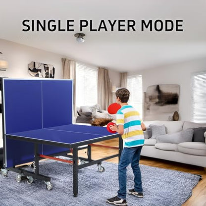 Pinklion Professional Ping Pong Table Set for Outdoor and Indoor, Foldable Table Tennis Table with Net, 2 Paddles, 3 Balls, Adjustable Feet, Easy Assembly, Blue