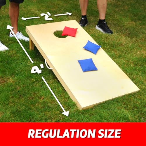 Driveway Games Traditional Wood Cornhole Game, Regulation-Sized 4' x 2' Cornhole Game Set with All-Weather Bean Bags, Includes Foldable Legs and Storage Bag