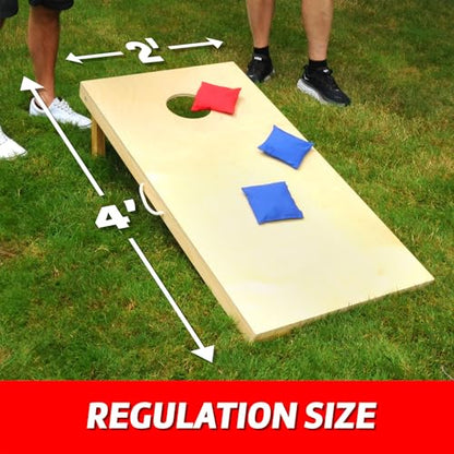 Driveway Games Traditional Wood Cornhole Game, Regulation-Sized 4' x 2' Cornhole Game Set with All-Weather Bean Bags, Includes Foldable Legs and Storage Bag