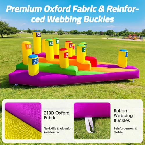 Inflatable Ring Toss Game 13Ft Triangle Ring Toss, Giant Inflatable Carnival Game with Built-in Blower, 210D Oxford Fabric Portable Sport Game for Backyard, Camping, Carnival, Family Party