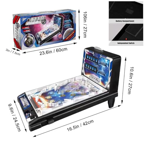 Retro Arcade Pinball Machine - Portable Tabletop Game with Sounds, Lights and Auto Scoreboard, Fun for All Ages, Birthday Party Gift, Desk Toy