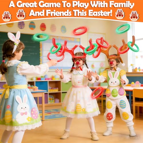 3 Pack Easter Inflatable Easter Games Set, 18 Pieces Inflatable Reindeer Antler Ring Toss Party Game for Kids Adults Family, Indoor Outdoor Ring Toss Toys Gifts Easter Party Favors Carnival Games - style: style 2