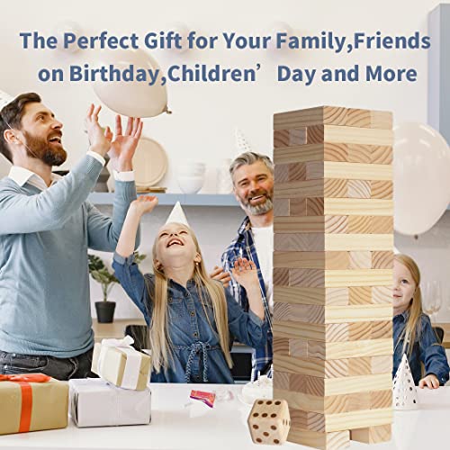 Megwoz Giant Tumble Tower Family Games for Kids and Adults 60 Blocks New Zealand Pine Wooden Blocks Stacking Up to 5 FT for Indoors Outdoors Yard Games for Family - size: L-Up to 5FT