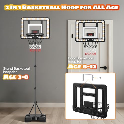 Kids Indoor Basketball Hoop with Scoreboard & Timer,Toddler Adjustable Height Basketball Goal Toy for Outdoor Backyard,Sports Game Play - style: Stand & Door