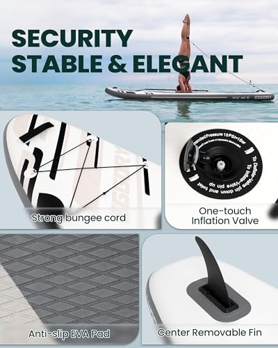Inflatable Paddle Board,Stand Up Paddle Board Set, Extra Wide SUP Board with Removable Fin, Floating Paddle, Hand Pump, Waterproof Phone Pouch,Traveling Board - color: E black