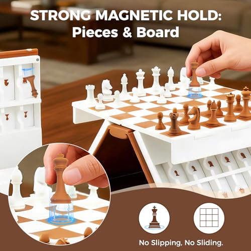 3D Printed Chess Set, Foldable Book Chess Set with Magnetic Pieces and Built-in Space, Bookshelf Board Game for Adults and Families