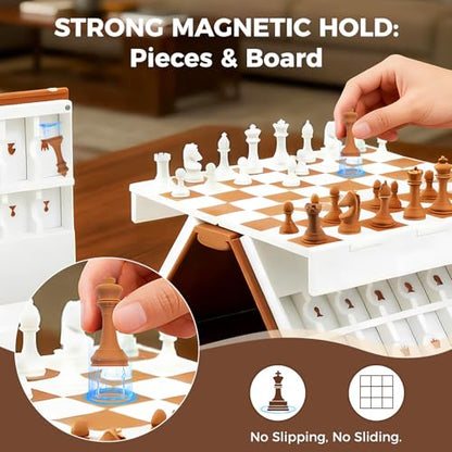 3D Printed Chess Set, Foldable Book Chess Set with Magnetic Pieces and Built-in Space, Bookshelf Board Game for Adults and Families