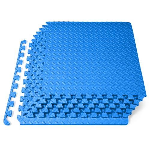 ProsourceFit Exercise Puzzle Mat ½-inch, EVA Interlocking Foam Floor Tiles for Home Gym, Workout Equipment, Kids Play Areas, Blue, 24 SQ FT - 6 Tiles - color: Blue, size: 6 Pack (24 SQ FT)