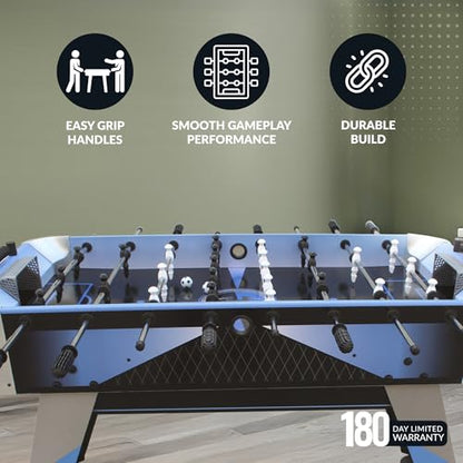 Hathaway Blueridge Foosball Table Adult Size - 48-in Competition Table Soccer Set with Built-in Scorers - Includes Two 31-mm Foosball Balls - Blue/Silver/Black Football Table with Accessories