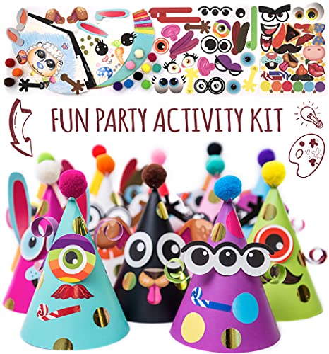 Glittery Garden Party Hats for Kids Art & Craft. Fun Birthday Activity Kit with Stickers. Animal Theme Party Favor, Game Supplies. Christmas, Thanksgiving, Easter Decoration - color: Multicolor 12 Hats