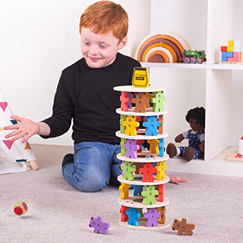 Bigjigs Toys Teddy Tumbling Tower Game - 49 Piece Stacking Tower for 3+ Years, Colourful Balancing Puzzles, Quality Wooden Stacking Toys & Montessori Toys for Kids
