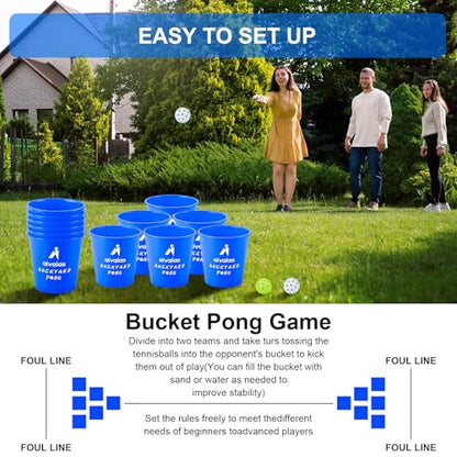 Aivalas Yard Pong Outdoor Games Glow Set in Dark, Giant Yard Pong Game for Adults and Family with 12 Buckets, 4 Balls and a Carrying Bag, Giant Pong for Beach, Camping, Lawn and Backyard - color: Blue Glow in Dark
