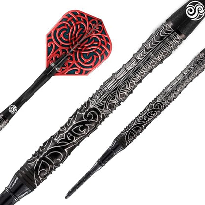 Shot! Darts Soft Tip, Warrior Kapene (18g/20g), 90% Tungsten Barrels, Center Balanced for Maximum Aerodynamics Handcrafted Professional Dart Set and Flights Made in New Zealand, Plastic Tip Bar Darts