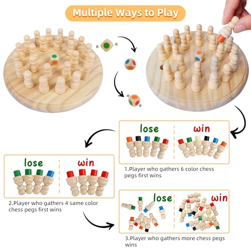 Gothink Wooden Memory Chess Matching Game, 7.5 Inch Wooden Memory Match Stick Chess Board Game, Educational Games for Kids, Montessori Preschool Toy for Toddler Birthday Gift - style: Memory Chess Match Game