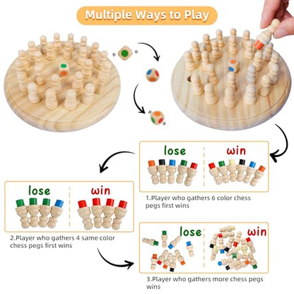 Gothink Wooden Memory Chess Matching Game, 7.5 Inch Wooden Memory Match Stick Chess Board Game, Educational Games for Kids, Montessori Preschool Toy for Toddler Birthday Gift - style: Memory Chess Match Game
