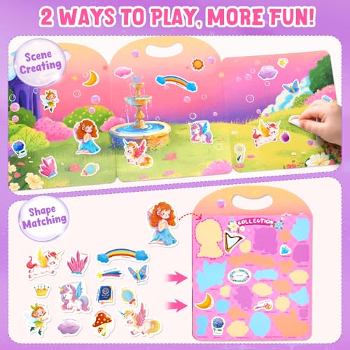 JoyCat Reusable Sticker Book Set (3-Pack): Unicorn, Fairies, Mermaid - 90 Pcs Stickers for Toddlers, Kids Sticker Activity Book, Road Trip Travel Toys, Party Favors, Birthday Gifts for Baby Girls - style: 3-Pack: Unicorn, Fairies, Mermaid