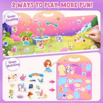 JoyCat Reusable Sticker Book Set (3-Pack): Unicorn, Fairies, Mermaid - 90 Pcs Stickers for Toddlers, Kids Sticker Activity Book, Road Trip Travel Toys, Party Favors, Birthday Gifts for Baby Girls - style: 3-Pack: Unicorn, Fairies, Mermaid