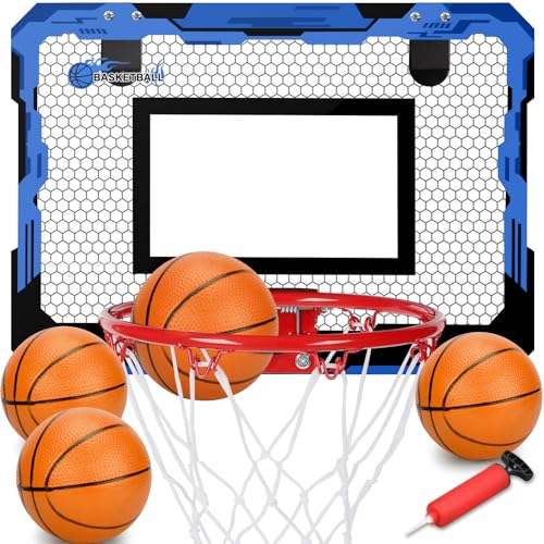 Indoor Basketball Hoop Set for Kids Adults, Pro Mini Basketball Hoop for Door Wall, Room Basketball Hoop Over The Door Outdoor Basketball Hoop with 4 Balls Toy Gift for Boy Girl - style: Blue