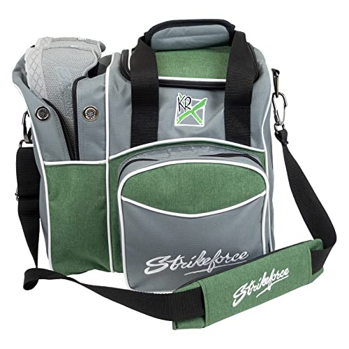 KR Strikeforce Flexx Single Tote Bowling Bag with Side Shoe Compartment, Front Accessory Compartment - color: Grey/Green