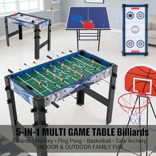 Air Hockey Table, 5-in-1 Multi Game Table for Adults, Indoor Outdoor Combo Game Table with Billiards, Basketball, Hockey, Ping Pong, Safe Archery Target Shooting, Accurate Digital LED Scoreboard