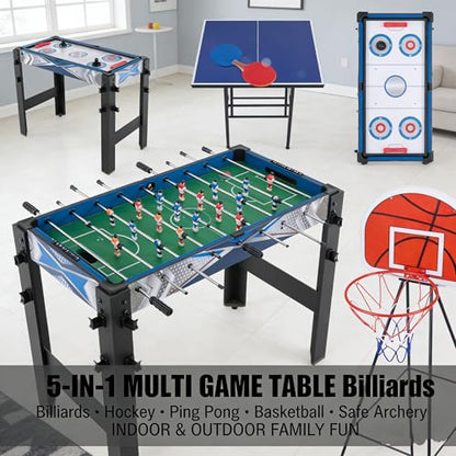 Air Hockey Table, 5-in-1 Multi Game Table for Adults, Indoor Outdoor Combo Game Table with Billiards, Basketball, Hockey, Ping Pong, Safe Archery Target Shooting, Accurate Digital LED Scoreboard