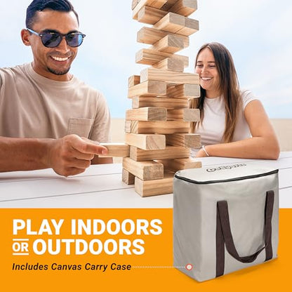 GoSports Giant Wooden Outdoor Stacking Game – Stacks Up to 3 ft – Large Toppling Tower with Case for Yard Games, Family Game Night, Camping, and Parties - color: Brown