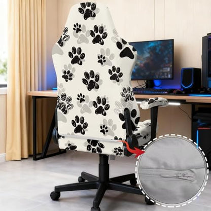 Suobstales Dog Paw Pattern Gaming Chair Covers, Stretchable Office Computer Chair Slipcover with Armrest Covers, Elastic Seat Protector for Office Reclining Racing Game Chair - color: Dog Paw