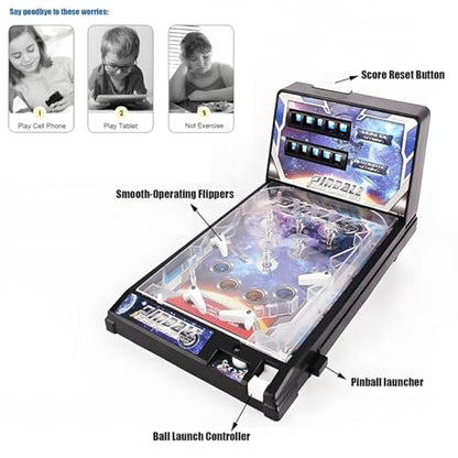 Retro Arcade Electronic, Pinball - Tabletop Game, Pinball Machine, Table Pinballs Game Machine, Desktop Ball Shooting Toy, Vibrating Bumpers LED Lights Sound Effects, Ages 4+