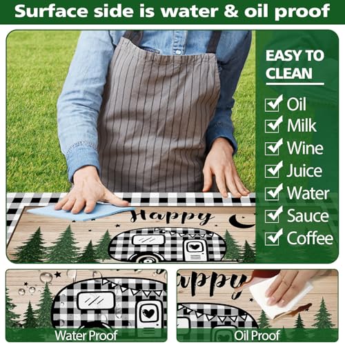 3PCS Picnic Table Cover with Bench Covers Elastic Edges, Farm Plaid Camping RV Waterproof Windproof Tablecloth with Drawstring Bag, Outdoor Patio Camping Essentials, 60in, Black White - color: Camping, size: 30X60inch