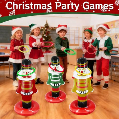 9 Pcs Christmas Ring Toss Games for Family Party Inflatable Nutcracker Ring Toss Christmas Party Decorations Xmas Activities Favor Gifts for Kids Stocking Stuffers Carnival Holiday