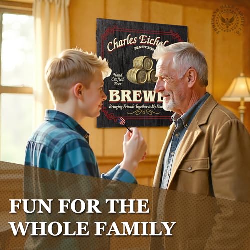 Personalized Dart Board Cabinet Set with 6 Steel Tip Darts, Paper Fibre Dartboard, Chalk & Eraser (21.5 x 21.5 x 2.75") - Occupational Man Cave Dart Boards for Adults - Brewer (424) - style: Brewer Dartboard & Cabinet Set