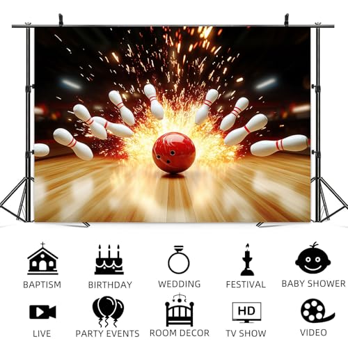 Bowling Photography Backdrop, Let's Strike Up Some Fun Bowling Birthday Party Decorations Background, Indoor Bowling Club Sport Game Fire Flames Backdrop Kids Adults Photo Studio Props 10x6ft - size: 10X6ft