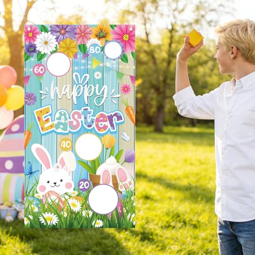 Easter Party Games Set Bean Bag Toss Game for Adults Banner with 4 Bean Bags for Tossing Bunny Egg Easter Party Decoration Indoor Outdoor Festive Decor - color: Easter01