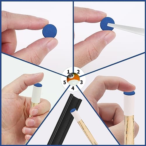 Vefungyan Pool Cue Tips Replacement Kit: 11 in1 Billiards Pool Cue Tip Repair Shaper Tool with 20pcs cue Tips 5 Chalk for Replacement - color: 40pcs cue tips 13mm