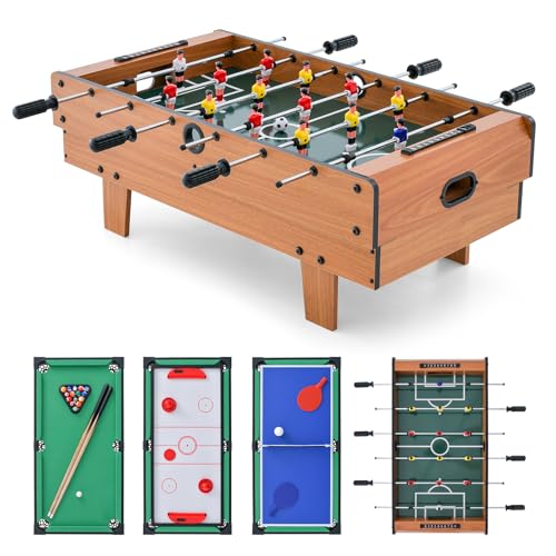 GYMAX 4 in 1 Multi Game Table, 32" Combo Game Table Set Includes Foosball, Pool Table, Hockey, Ping Pong Tabletops w/Accessories for Kids & Adults, Home, Game Room, Family Nights - color: Natural