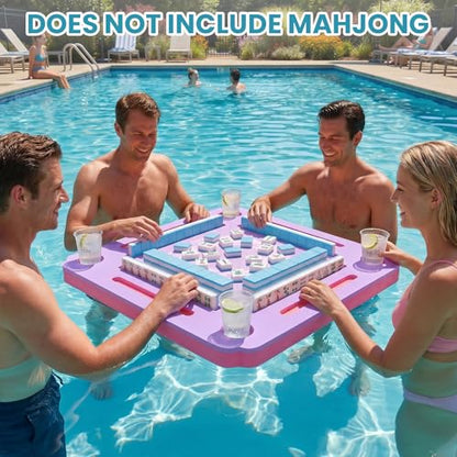 Floating Mahjong Table for Pool, Double Sided Floating Game Table with Cup Holders, for Mahjong Poker Card Games, Floating Mahjong Board for Hot Tub Lake Beach, Adults Summer Party (Purple) - color: Floating Game Table is Purple