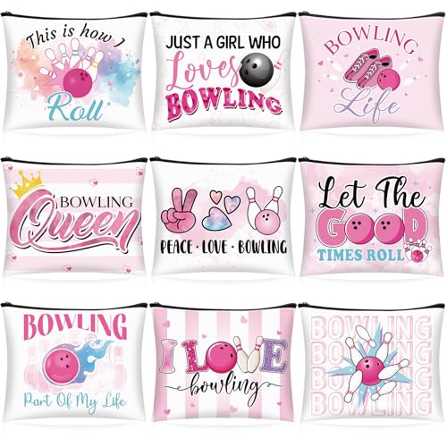 9 Pcs Bowling Makeup Bag Cosmetic Bag Bowling Lover Gifts Sport Ball Accessories Zipper Pouch Sport Party Favors for Women Coach Travel Player (Elegant) - style: Elegant