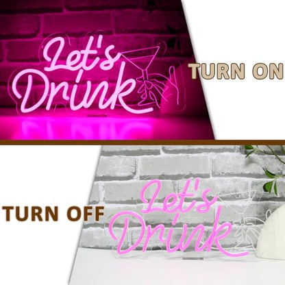Let's Drink Neon Sign for Wall Decor, Pink Led Signs for Cocktail Bar, USB Dimmable Cocktails Neon Lights for Beer Bar Kitchen Restaurant Home Pub Party Man Cave Club Shops Business - style: Lets Drink
