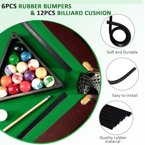 Podoy 8ft Pool Table Replacement Kit, Pool Table Bumpers (Set of 6) with Felt Cloth/Cushion Facings (Set of 12) for Billiard Rail Rubber Bumpers Home & Pro Use Billiard Rail & Pocket Accessories - color: BLACK WITHOUT CLOTH