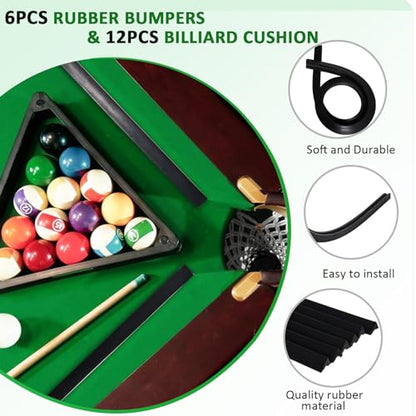 Podoy 8ft Pool Table Replacement Kit, Pool Table Bumpers (Set of 6) with Felt Cloth/Cushion Facings (Set of 12) for Billiard Rail Rubber Bumpers Home & Pro Use Billiard Rail & Pocket Accessories - color: BLACK WITHOUT CLOTH
