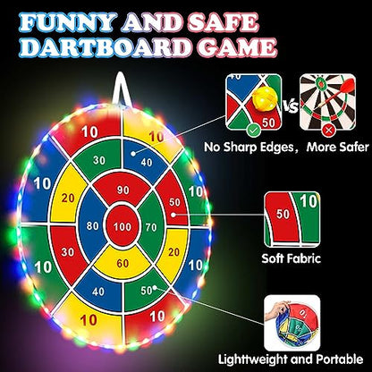 Kids Dart Board Game Set-29 inchs, Board Games with 16 Stick Balls, Summer Indoor Outdoor Toys Games for Kids Ages 4-8, Birthday Party Games Yard Toys for Kids Ages 3 4 5 6 7 8 9 10 11 - style: LED Dart Board