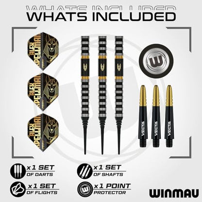 Winmau Professional Player - Alex Spellman Series - 90% Tungsten Darts Set with Dart Flights and Dart Shafts (Stems) - Available in Soft Tip 18g Barrel/20g Full Weight and Darts Metal Tip 22g & 24g - size: 18G - Soft Tip